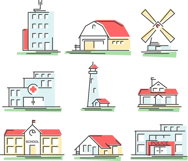 Buildings icons set — Stock Vector