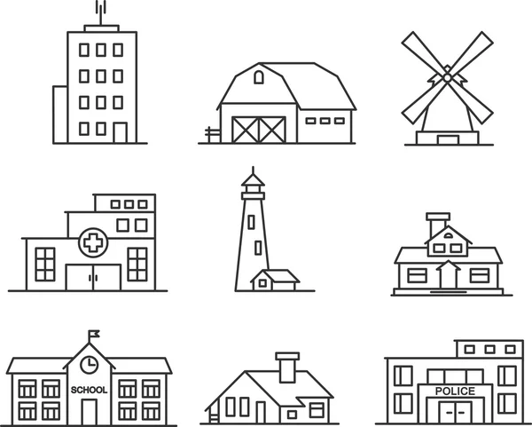 Edificios iconos conjunto Vector de stock