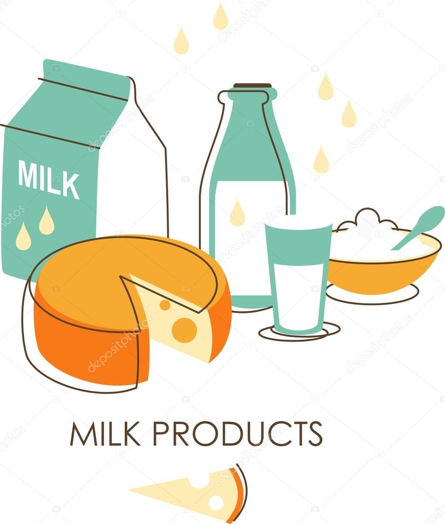 Milk products concept in retro sketch style
