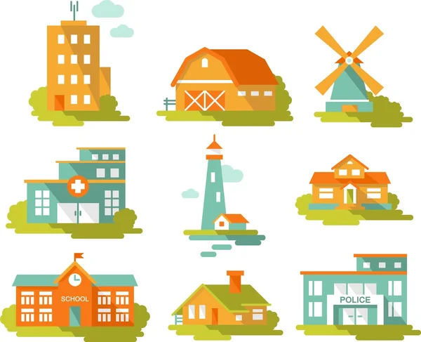 Buildings icons set — Stock Vector