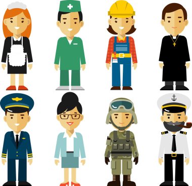 People occupation characters set in flat style clipart