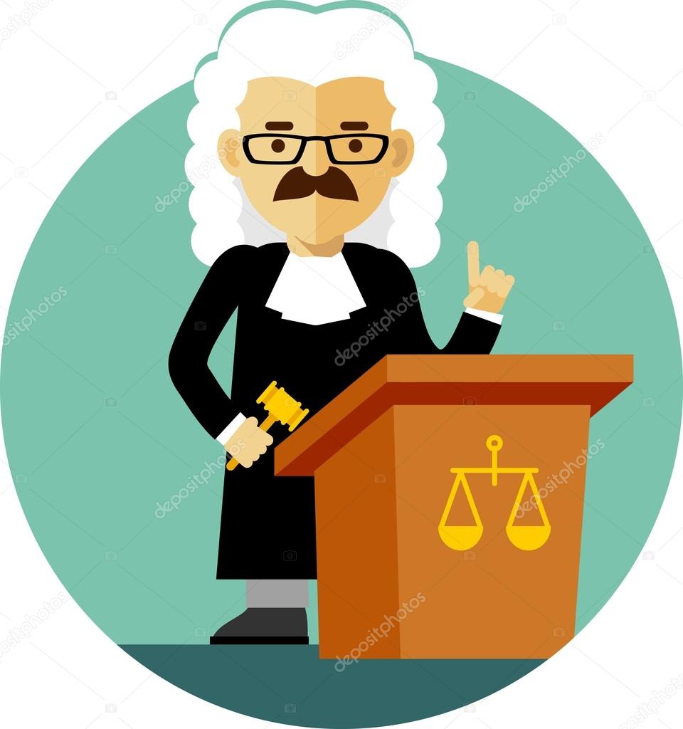 Judge with gavel in flat style