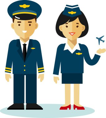 Pilot and stewardess in flat style clipart