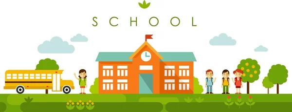 Seamless panoramic background with school building in flat style — Stock Vector