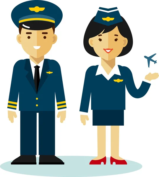 Pilotin und Stewardess im flachen Stil — Stockvektor