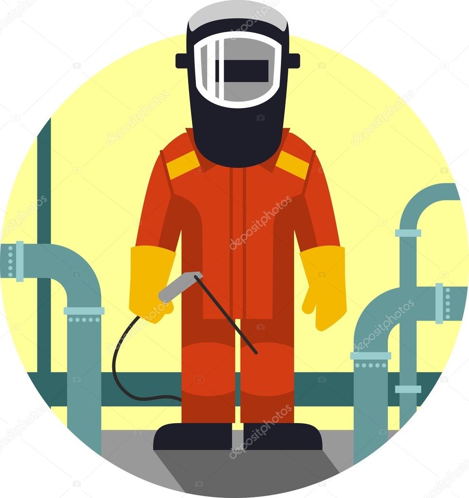 Welder worker in flat style