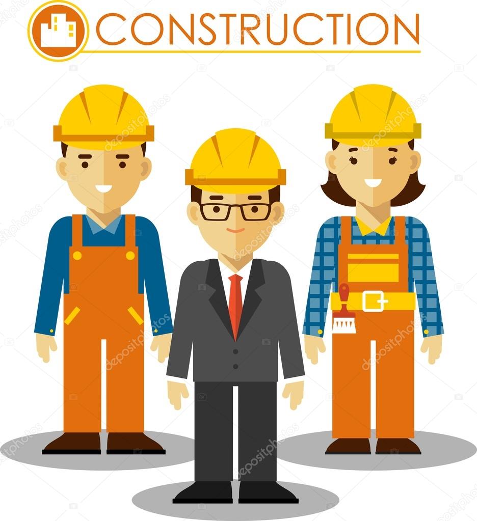 Set of builder man and woman in flat style