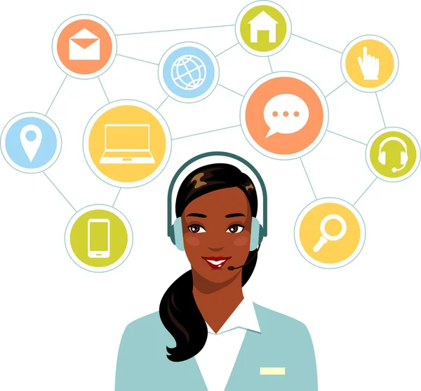 Call center support client en ligne opérateur femme afro-américaine — Image vectorielle