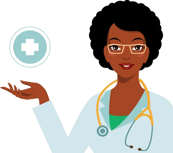 Belle femme africaine américaine ethnique médecin isolé sur fond blanc — Image vectorielle