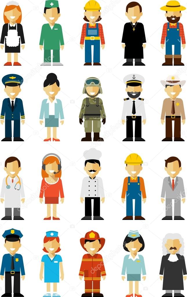 People occupation characters set in flat style isolated on white background