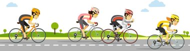 Young racing cyclists on bikes in flat style clipart