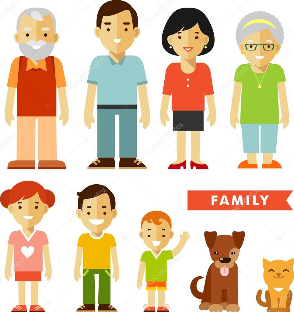 Set of seven family members in flat style