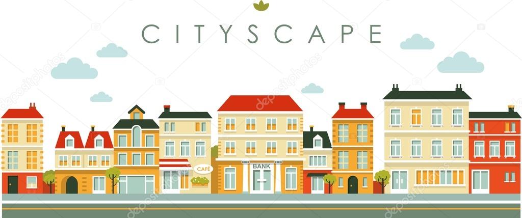 City panorama street background in flat style
