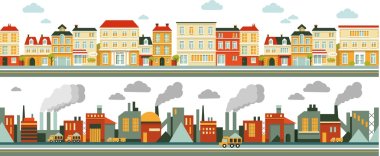 Industrial and city panorama background in flat style