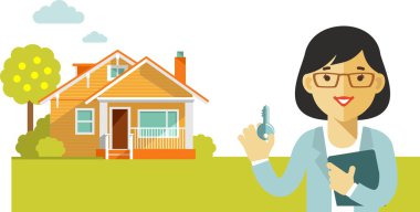 Ev ve düz stil Emlak Gayrimenkul konseptiyle