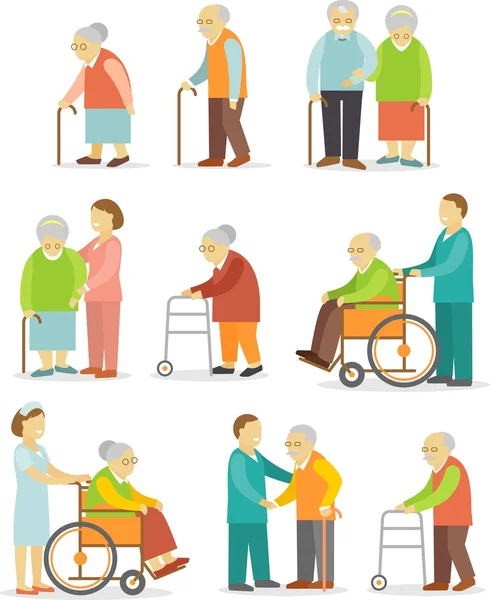 Set of older people in flat style — Stock Vector