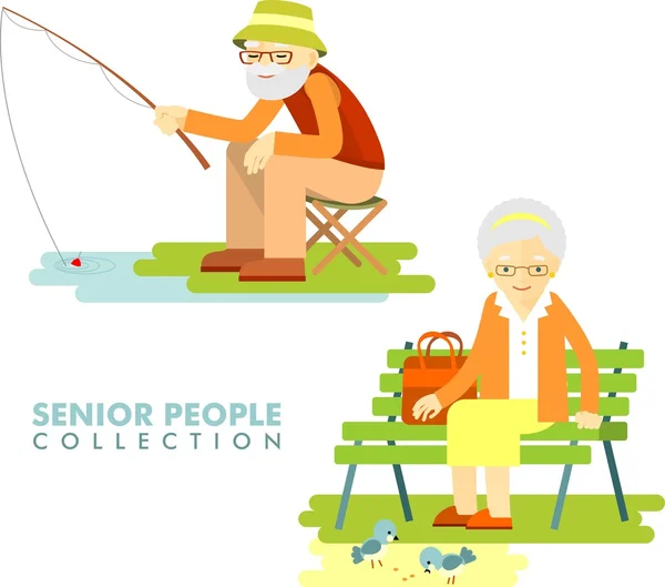 Social concept - old people hobby activity — Stock Vector