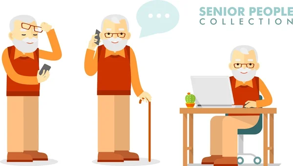 Sosyal kavramı - eski bilgisayar ve cep telefonu kullanan adam