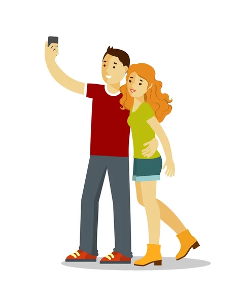 Selfie concept with people in flat style — Stock Vector