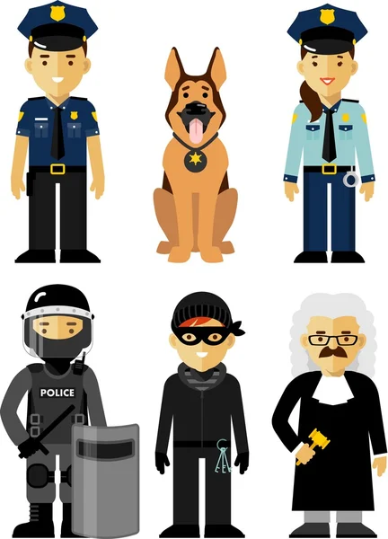 Conjunto de policías y agentes de la ley en uniforme — Vector de stock