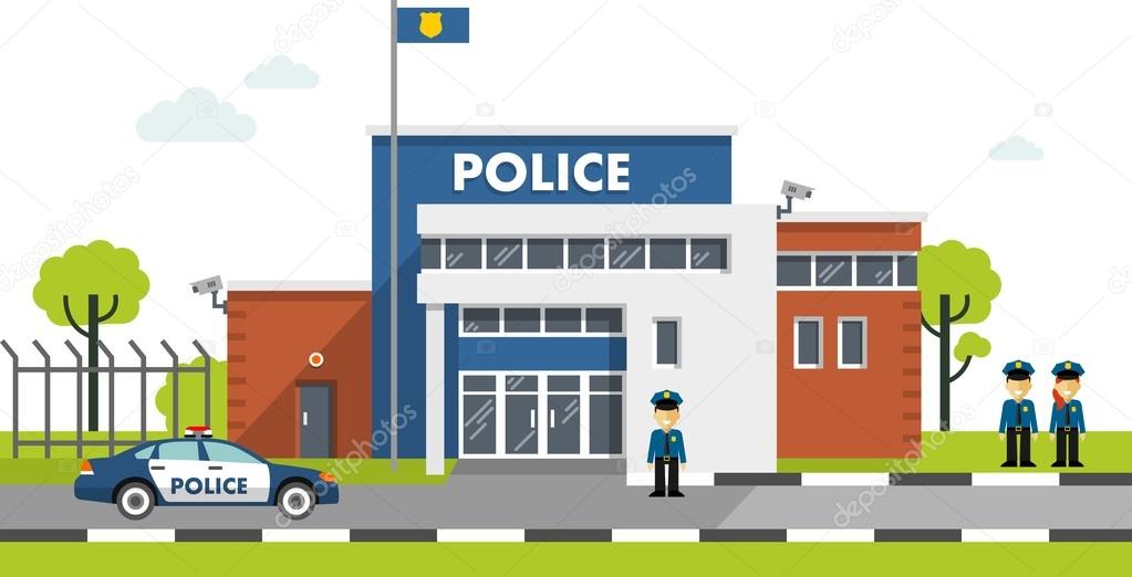 Police station building isolated on white background