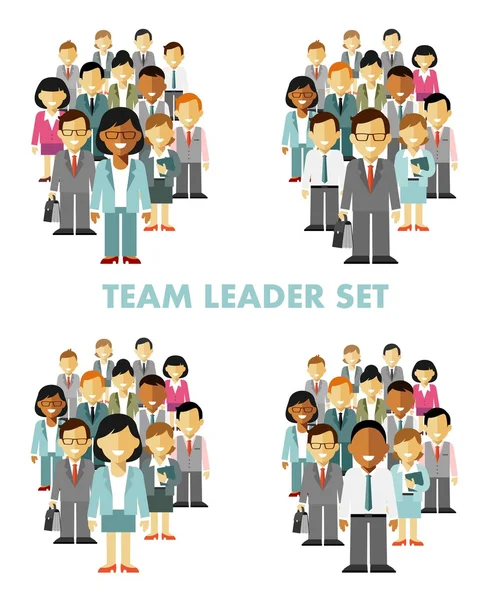 Modern multicultural business people team concept with different leader in flat style — Stock Vector