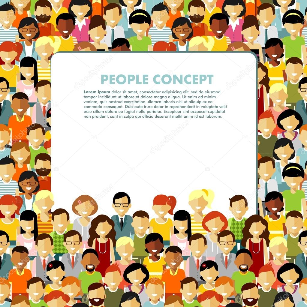 Modern multicultural society concept with seamless people background in flat style