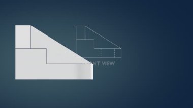 İlk açı yansıtma metoduyla üç boyutlu modelden ortografik görüntüler içeren teknik çizim. Video ve bir serinin parçası öğreniliyor.