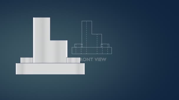 Rysunek Techniczny Widokami Ortograficznymi Modelu Metodą Projekcji Pierwszego Kąta Filmy — Wideo stockowe