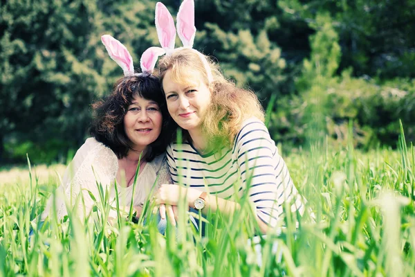 Friends in the of rabbits ears — Stock Photo, Image