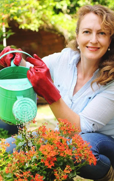 Mulher jardinagem no dia ensolarado — Fotografia de Stock