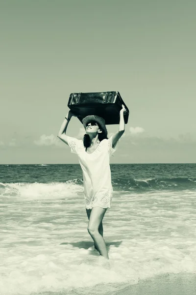 Woman with suitcase — Stock Photo, Image