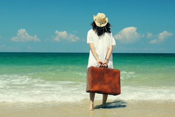 Woman with suitcase — Stock Photo, Image