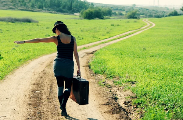 Woman with vintage bag — Stock Photo, Image