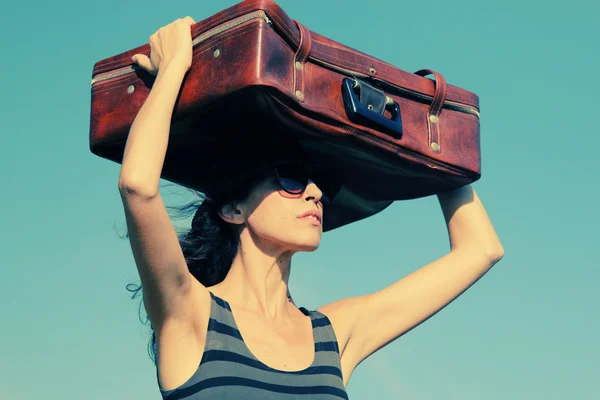 Woman with vintage bag — Stock Photo, Image