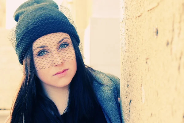 Cappello donna nero con velo — Foto Stock