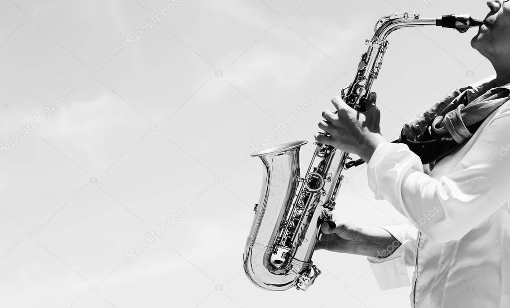 Saxophonist playing on saxophone