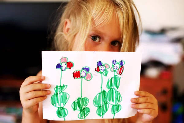 Cute cheerful child drawing — Stock Photo, Image