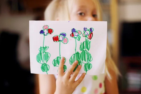 Cute cheerful child drawing — Stock Photo, Image