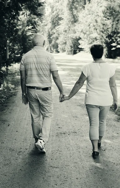 Pareja mayor caminando juntos en el parque — Foto de Stock