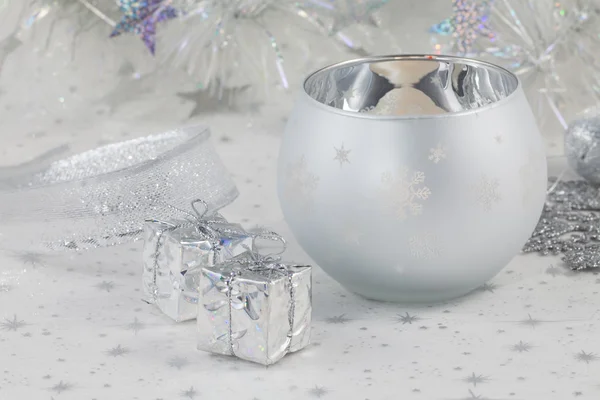Decorazioni natalizie in argento Immagini Stock Royalty Free