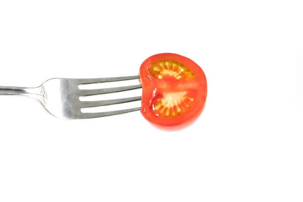 Tomate sur une fourchette — Photo