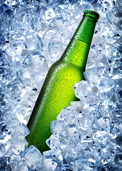 Green bottle in ice — Stock Photo, Image