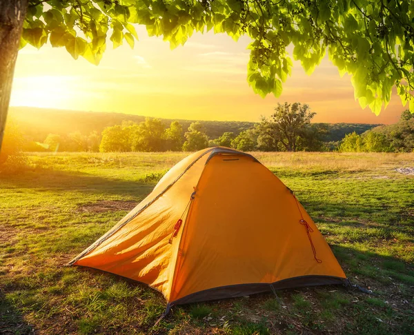 Zelt in Waldnähe — Stockfoto