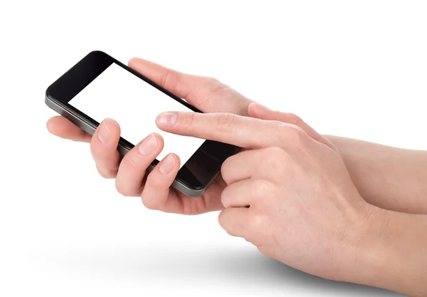 Mobiele telefoon in handen — Stockfoto