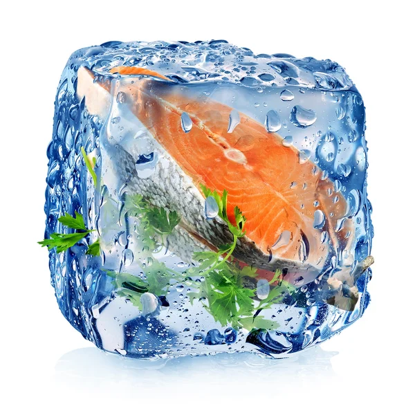 Fish steak in ice cube — Stock Photo, Image