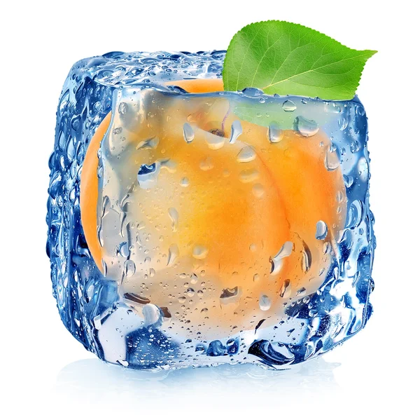 Apricot in ice cube — Stock Photo, Image