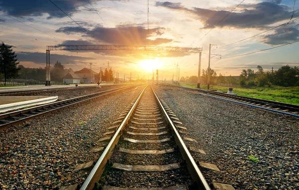 Railroad and station — Stock Photo, Image