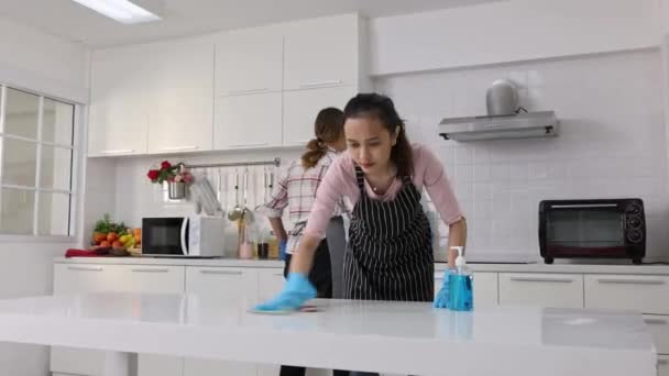 Twee Vrouwelijke Schoonmaak Samen Het Koken Als Een Paar Maakt — Stockvideo