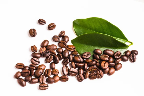 Ziarna kawy i liści — Zdjęcie stockowe